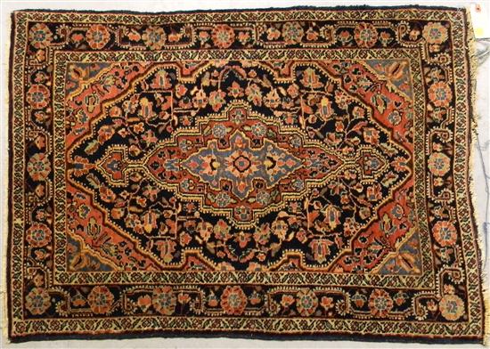 Appraisal: Antique Oriental scatter rug Sarouk design navy and red field