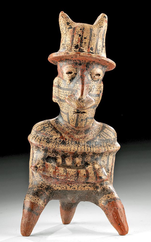 Appraisal: Nayarit Polychrome Seated Warrior w Barrel Armor Holiday Shipping Deadlines