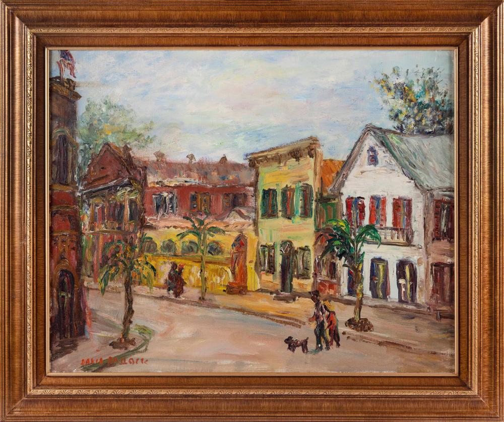 Appraisal: DAVID PALLOCK MASSACHUSETTS - ISLAND STREET SCENE OIL ON CANVAS