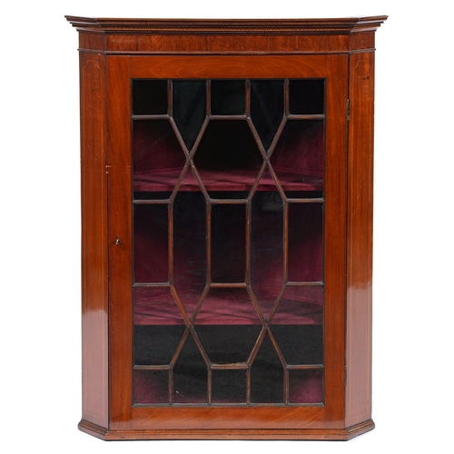 Appraisal: A mahogany and line inlaid hanging corner cabinet th c