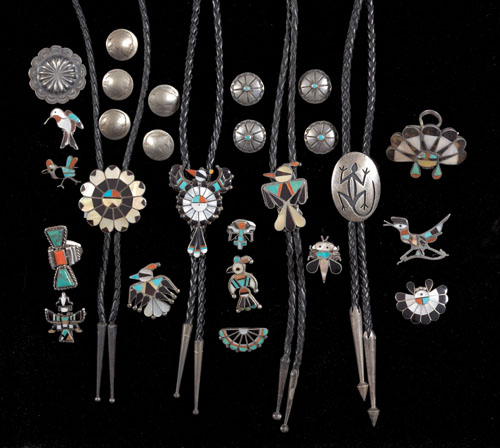 Appraisal: Group of Zuni silver and mosaic jewelry with turquoise oyster