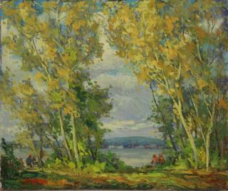 Appraisal: DRAKE William A Oil on Canvas Hudson River Landscape with