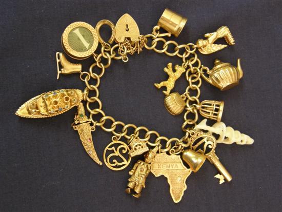 Appraisal: ct gold charm bracelet charms mostly hallmark ct or stamped