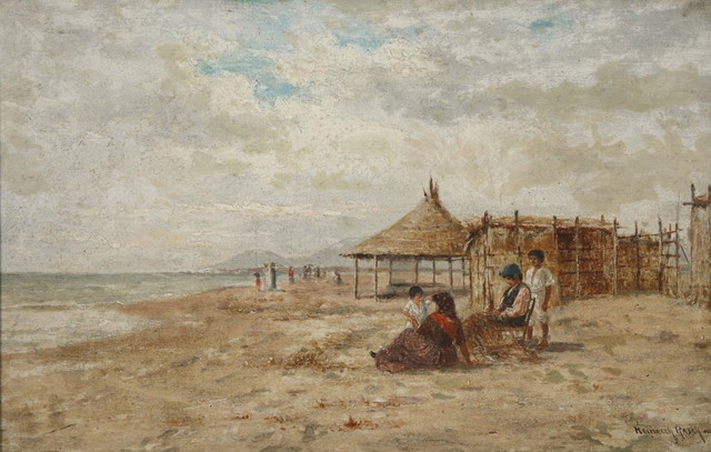 Appraisal: HEINRICH RASCH - Figures at the beach signed oils on