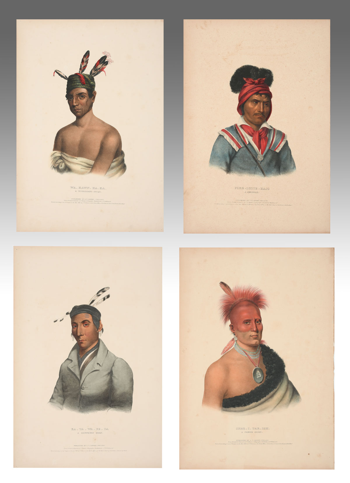 Appraisal: FOUR UNFRAMED MCKENNEY HALL NATIVE AMERICAN PRINTS Ka-Ta-Wa-Be-Da a Chippewa