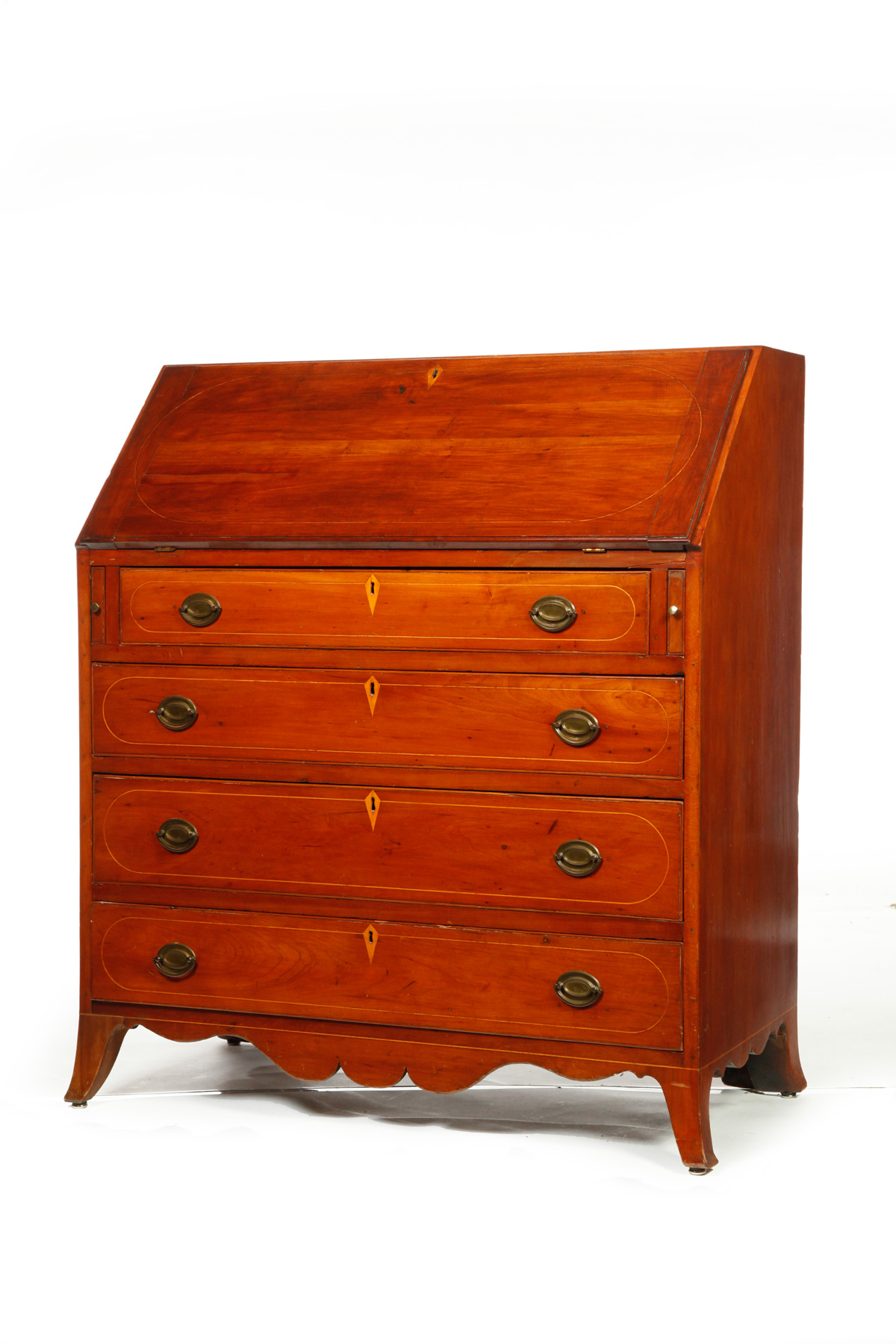 Appraisal: HEPPLEWHITE INLAID SLANT-FRONT DESK American early th century cherry and