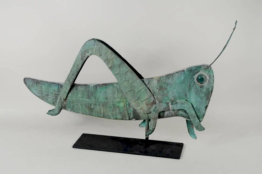 Appraisal: Copper Molded Grasshopper Weathervane Copper molded grasshopper weathervane th century