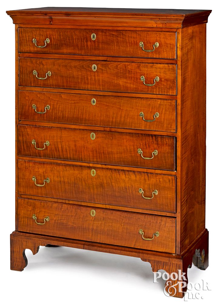 Appraisal: New England Chippendale semi tall chest New England Chippendale tiger