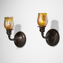 Appraisal: Tiffany Studios SCONCES PAIR USA c patinated bronze hand-blown Favrile