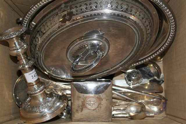 Appraisal: A COLLECTION TO INCLUDE a pair of silver plated candlesticks