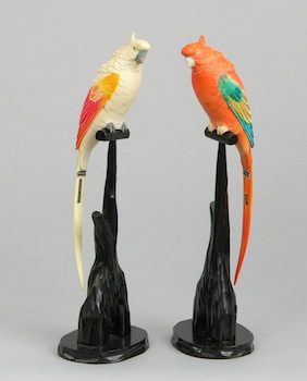 Appraisal: A Pair of Fancy Carved Cockatoos Both carved of ivory