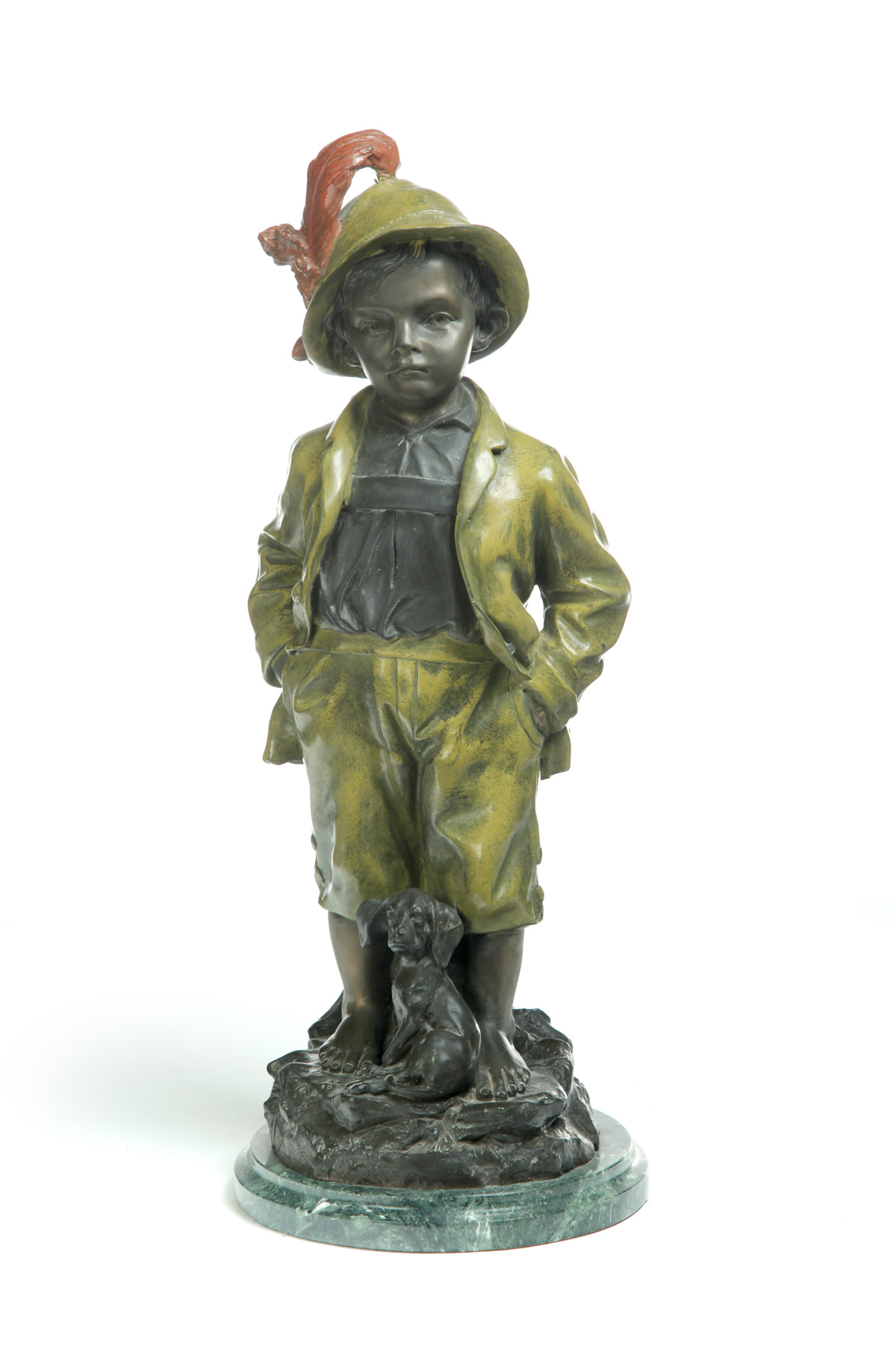 Appraisal: BRONZE OF A BOY AND PUPPY European nd half- th