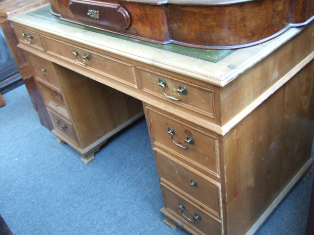 Appraisal: A th century pine pedestal desk the gilt tooled green