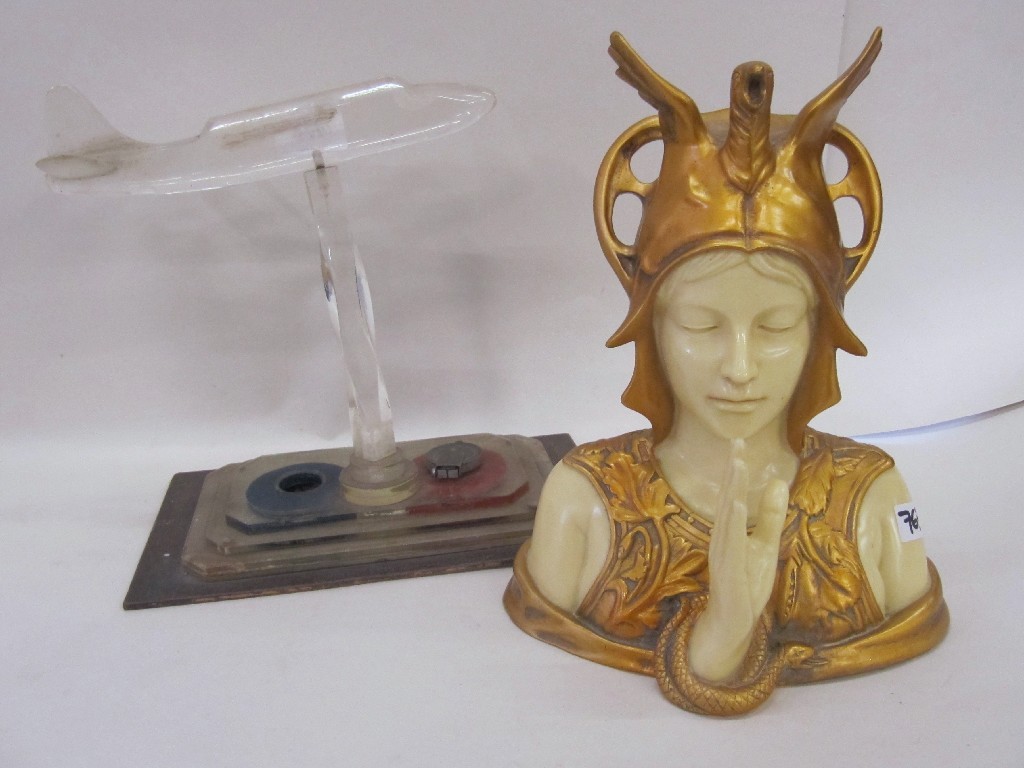 Appraisal: Modern resin Art Deco style female bust and a plastic