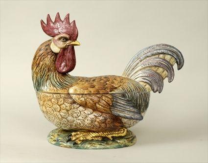 Appraisal: Italian Maiolica Cockerel-Form Tureen and Cover x in Provenance The