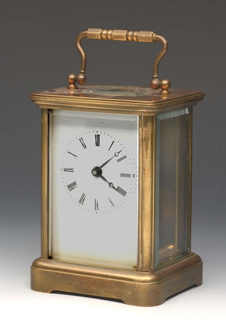 Appraisal: A TH CENTURY BRASS CARRIAGE CLOCK with enamel dial and