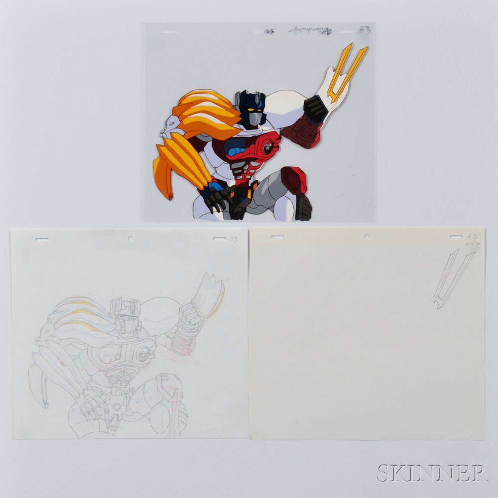 Appraisal: Two-layer Japanese Anime Cel with preliminary sketches Optimus Prime from