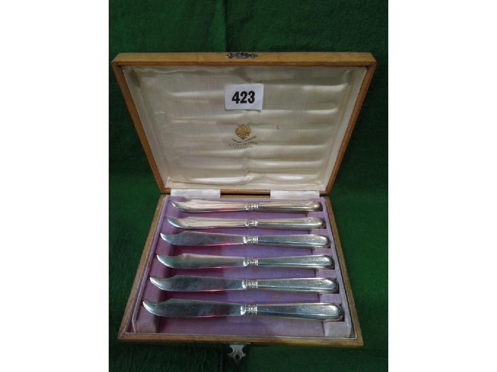 Appraisal: An oak cased set of Russian fish knives the blade