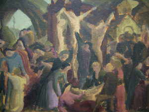 Appraisal: Slade School early-mid th century- The Crucifixion oil on board