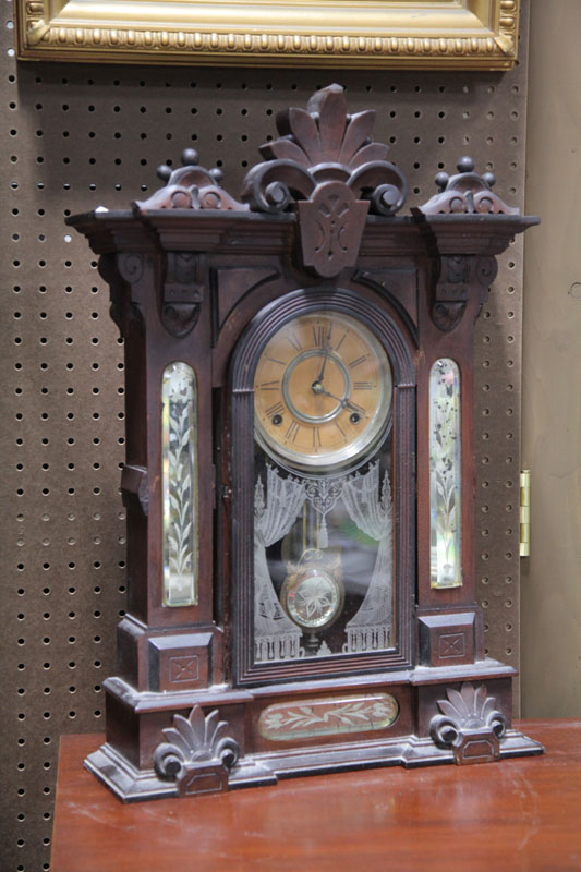 Appraisal: GILBERT MANTLE CLOCK Eight day time strike clock with brass