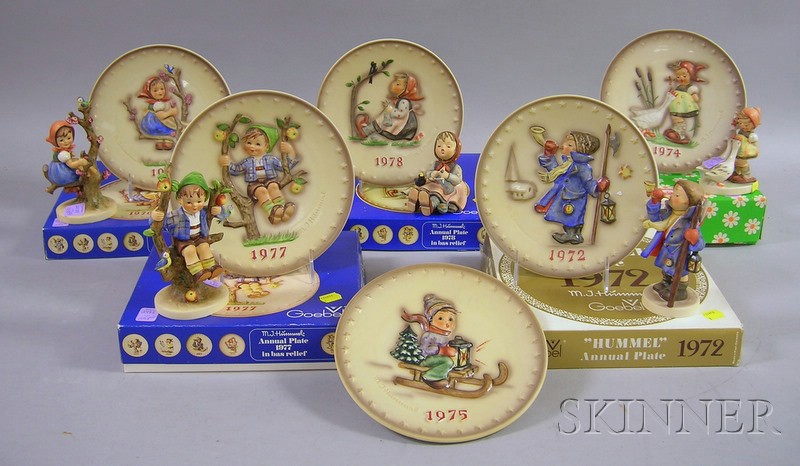 Appraisal: Set of Five Hummel Ceramic Figures and Matching Commemorative Plates