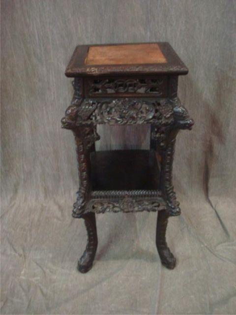 Appraisal: Highly Carved Asian Marbletop Pedestal Table From a Lexington Ave