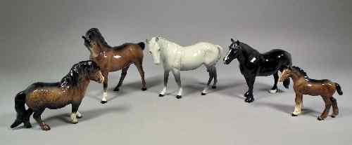 Appraisal: Five Beswick pottery figures of horses and ponies - Grey