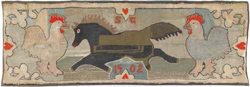 Appraisal: American hooked rug dated initialed SG with a galloping horse