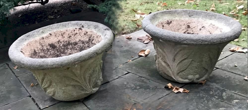 Appraisal: Large Pair of Leaf Motif Cast Stone Planters Large pair