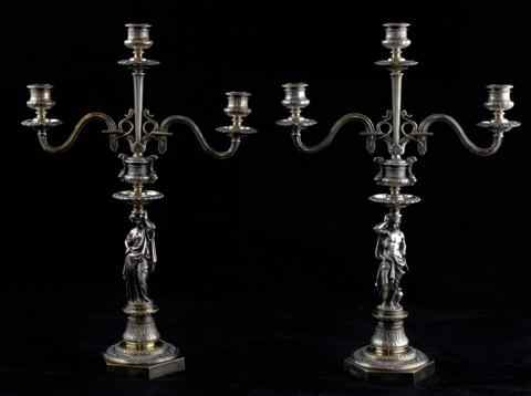 Appraisal: PAIR OF ORIENTALIST STYLE ELKINGTON CO ELECTROPLATED THREE LIGHT FIGURAL