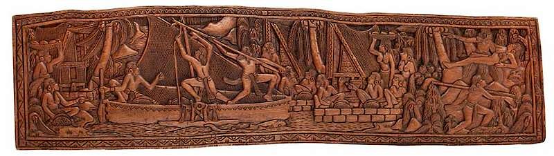 Appraisal: Pacific Islands Relief Carved Figural Panel carved from single tropical