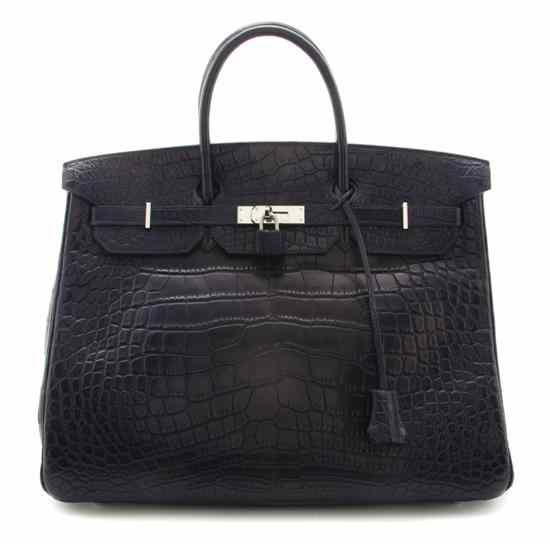 Appraisal: An Hermes Navy Blue Matte Crocodile Birkin with palladium hardware