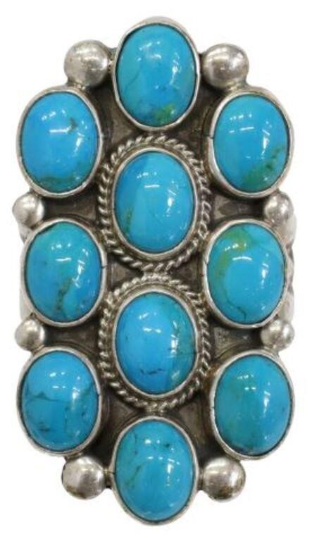 Appraisal: Native American sterling silver and turquoise ring signed V likely