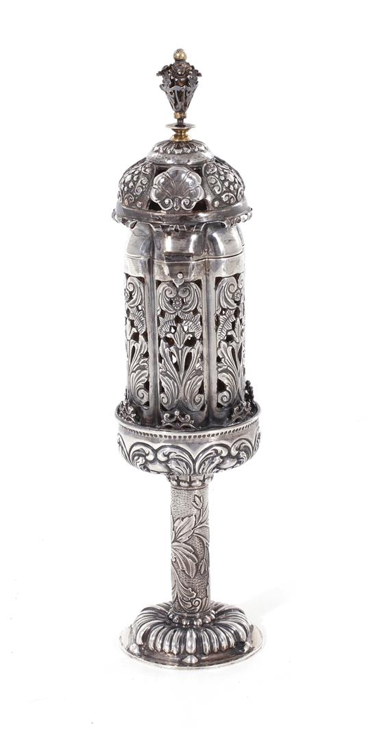 Appraisal: Judaica Continental silver Besamim spice tower probably Austrian or German