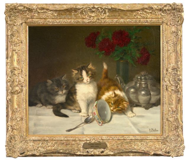 Appraisal: Daniel Merlin French - Kittens and Teacup oil on canvas