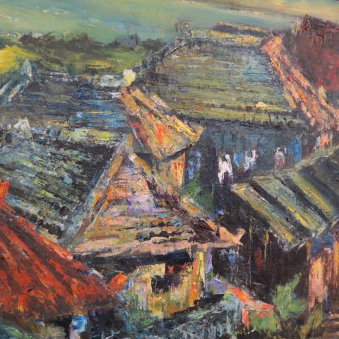 Appraisal: Oil Painting by Adams The Original Home ofTanookisan Okinawa X