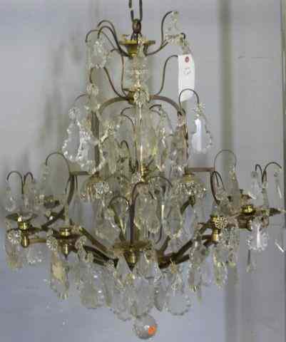 Appraisal: Gilt Metal Crystal Skeleton Form ArmChandelier light and candle holders