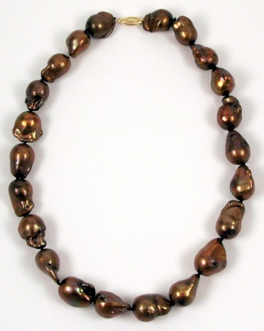 Appraisal: FRESHWATER BAROQUE PEARL NECKLACE strung with brown iridescent baroque pearls