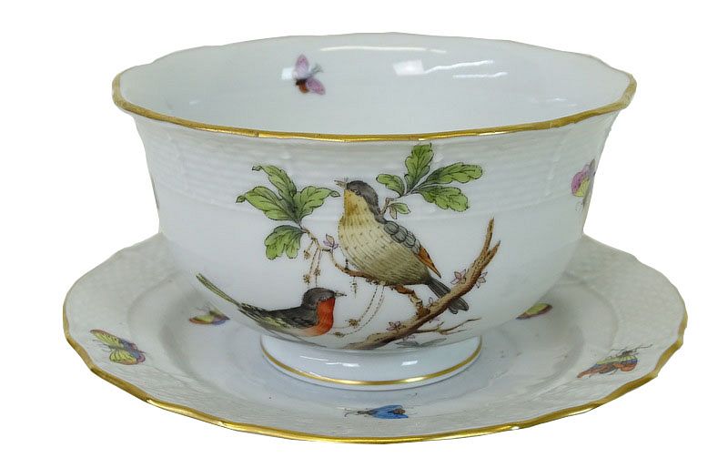 Appraisal: Herend Rothschild Bird Porcelain Cup Saucer Herend Rothschild Bird Porcelain