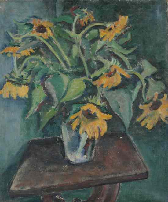 Appraisal: ETHEL V ASHTON American - SUNFLOWERS signed on verso Oil