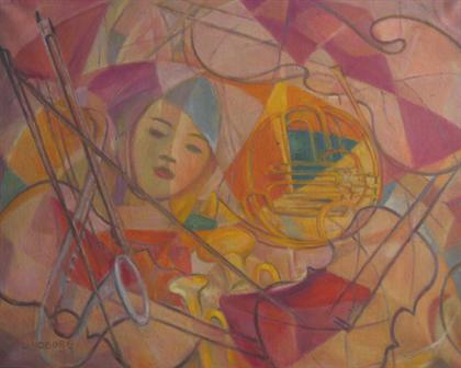 Appraisal: CARL LINDBORG american - ABSTRACT WITH FACE AND FRENCH HORN