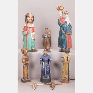 Appraisal: A Miscellaneous Collection of Eight Carved and Painted Wood Religious