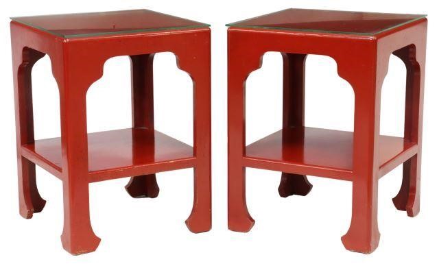 Appraisal: pair Chinese Ming style red lacquer side tables th c