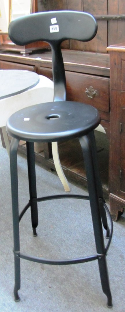 Appraisal: A th century black powder coated back stool on four