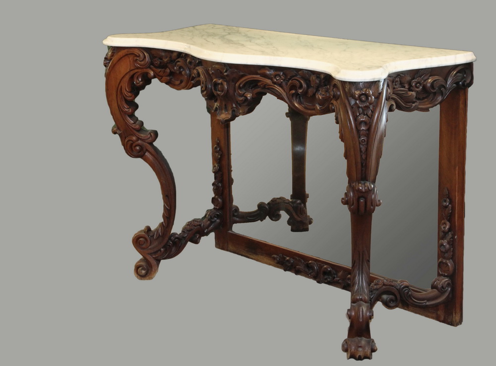 Appraisal: MARBLETOP CONSOLE TABLE - Antebellum American South in heavily carved