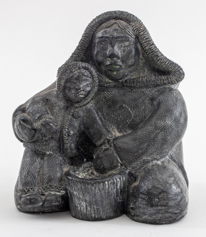 Appraisal: INUIT MANNER MOTHER CHILD FIGURAL CAST SCULPTURE Inuit manner cast