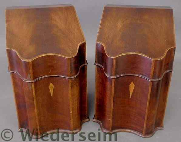 Appraisal: Pair of mahogany knife boxes th c with replacements inserts