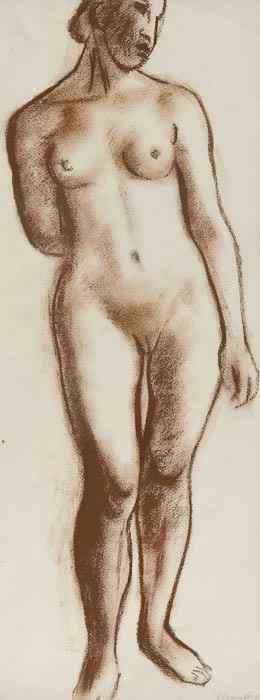 Appraisal: Bernard Meninsky - Standing female nude study red chalk signed