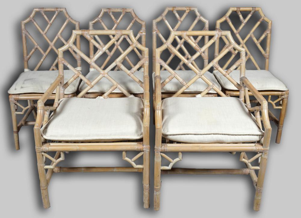 Appraisal: SET OF SIX RATTAN DINING CHAIRS including two armchairs each