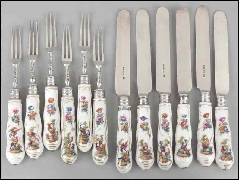 Appraisal: PORCELAIN AND ENGLISH SILVER FLATWARE Comprised of six forks and